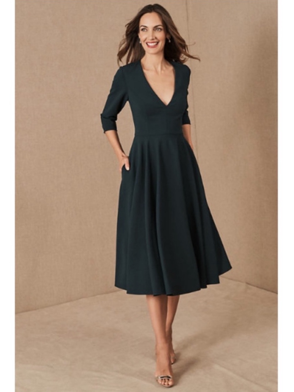BHLDN || Valdis Fit & Flare Midi Dress Emerald Green 12 NWT